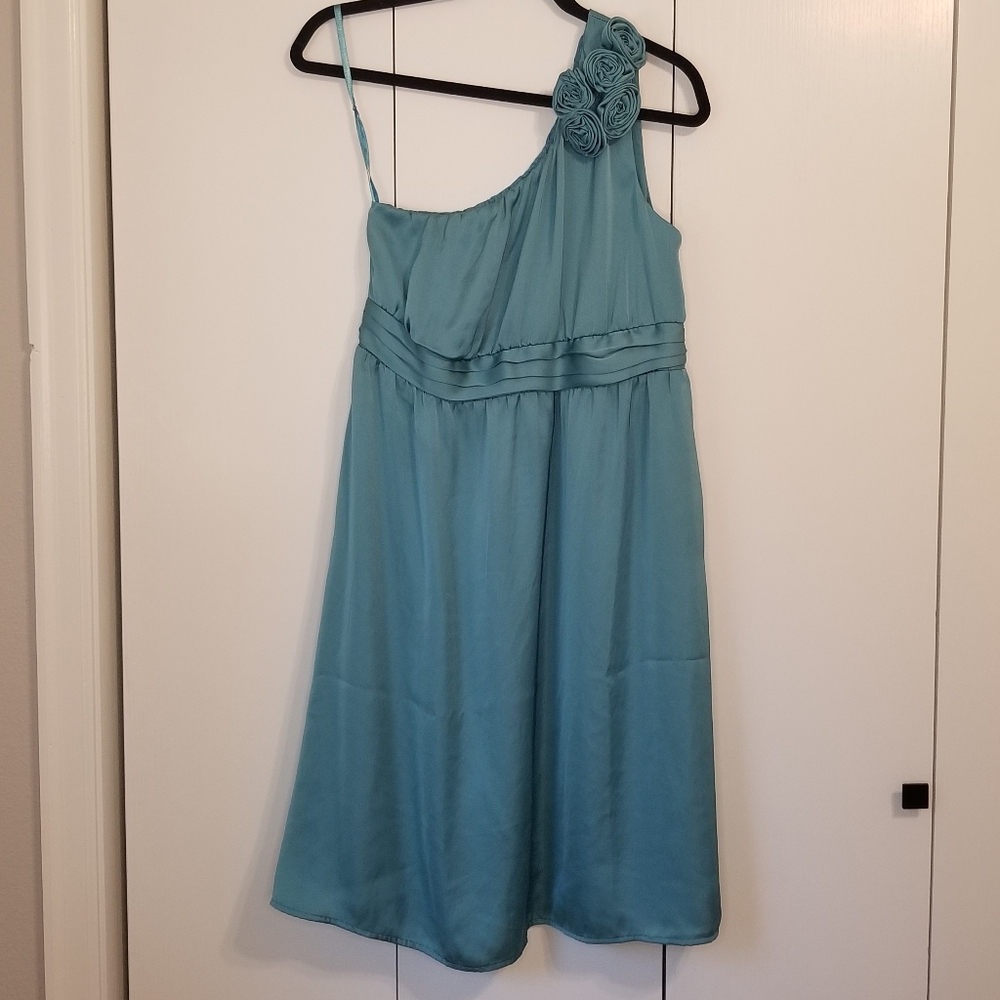 Teal One Shoulder Dress Bridesmaid Wedding Cocktail - Size 10